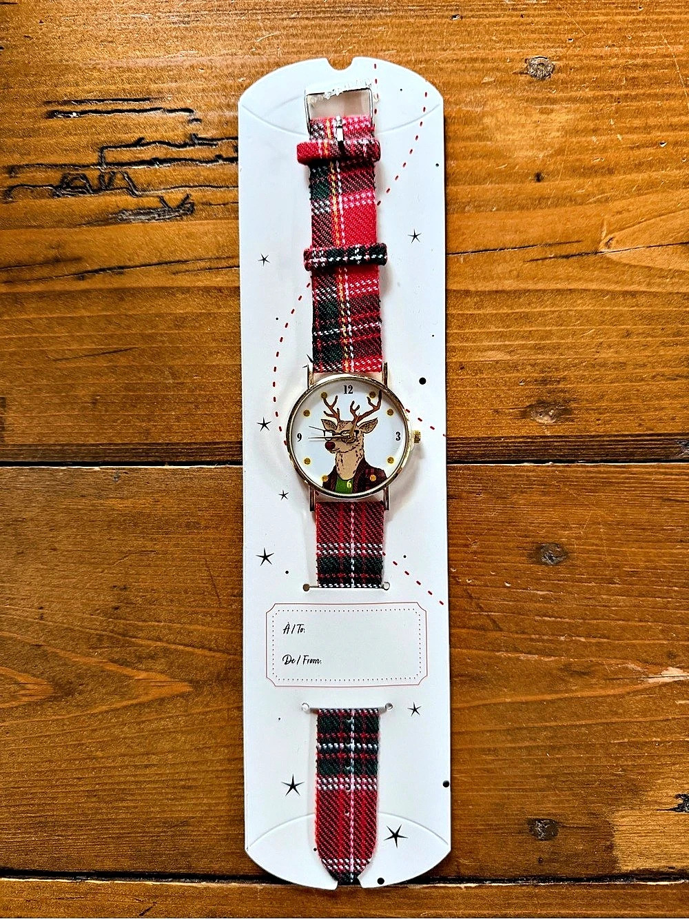 Plaid Deer Dial Watch in Red & Green NWT